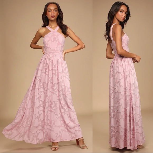 Size XL - NWOT Lulus Love and Beyond Mauve Pink Burnout Floral Maxi Dress - Picture 1 of 9